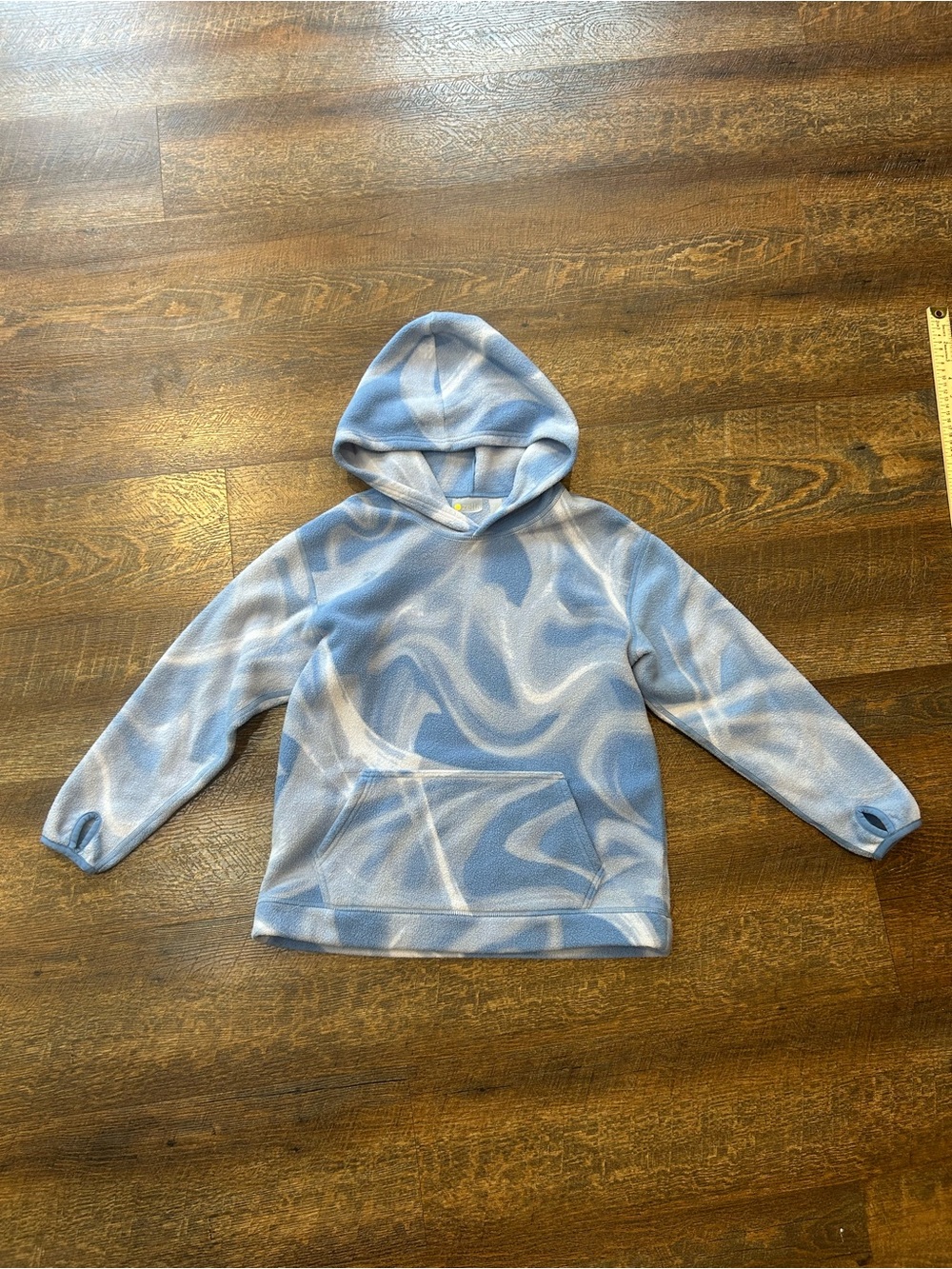 Zella Blue & White Swirl Hooded Fleece Pullover 8/10